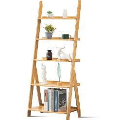 DOUSY Bamboo Ladder Shelf Walnut