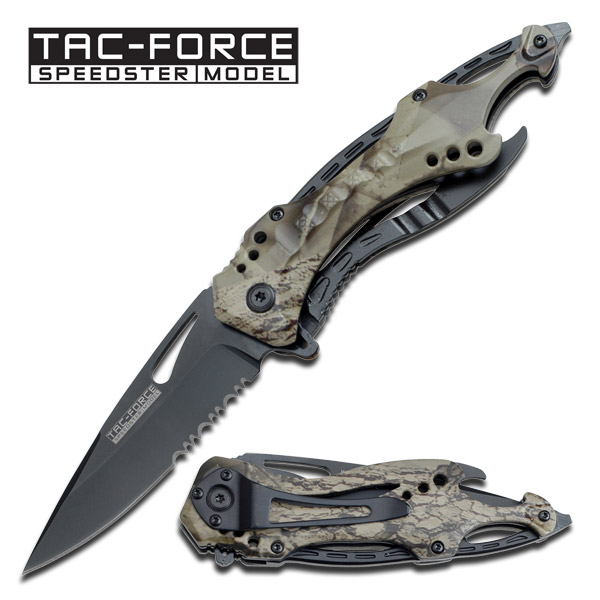 '' Sports Bike Handle '' Spring Assisted Knife - Grey Camo