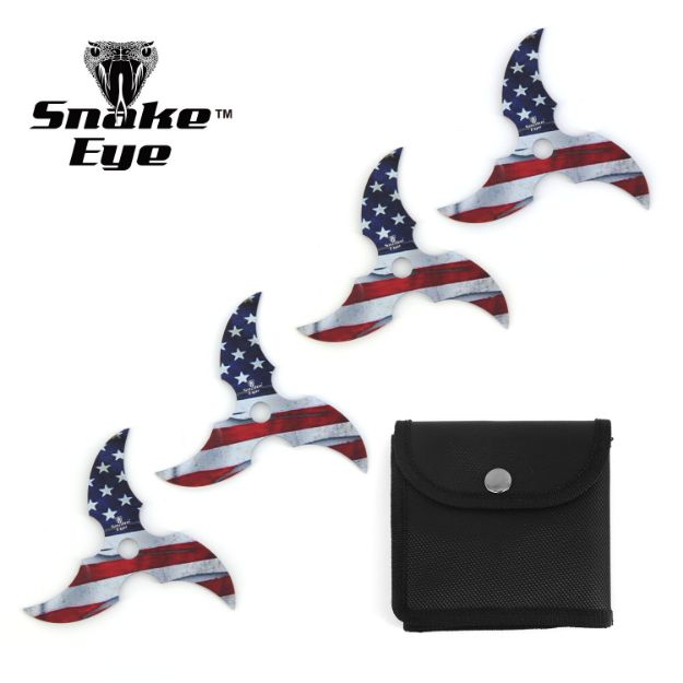 Snake Eye Tactical 4PCS USA FLAG Printed Throwing Star Set