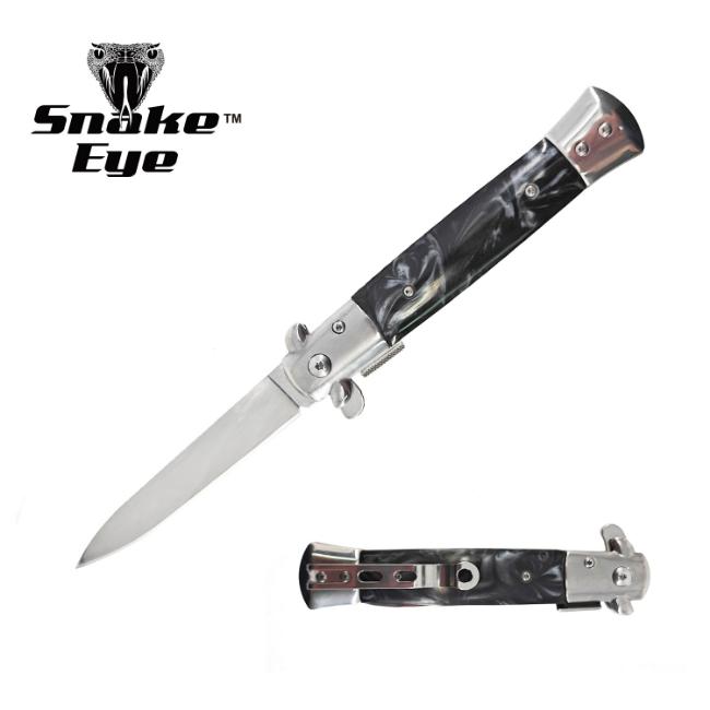 Stiletto Style Black Marble Pearl Spring Assisted KNIFE SE-575BW