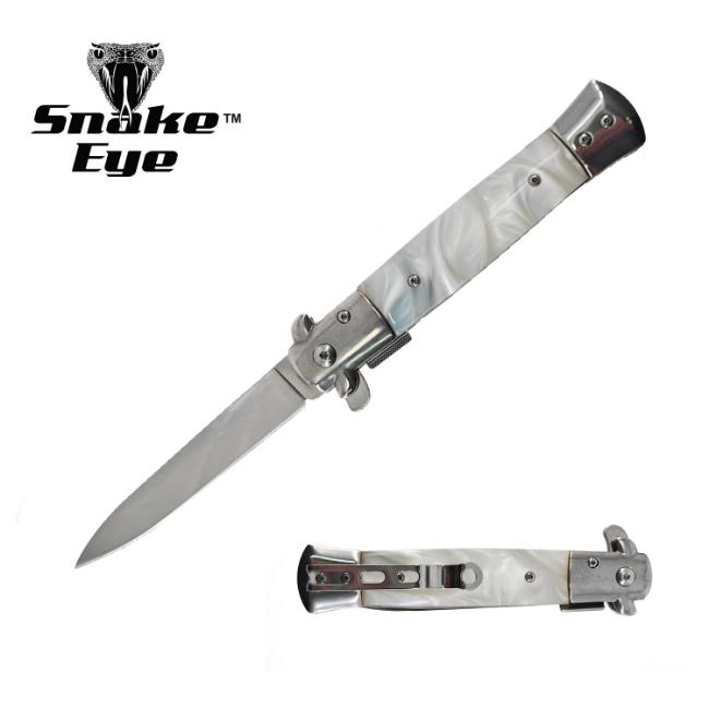 Stiletto Style White Pearl Spring Assisted KNIFE SE-575WP