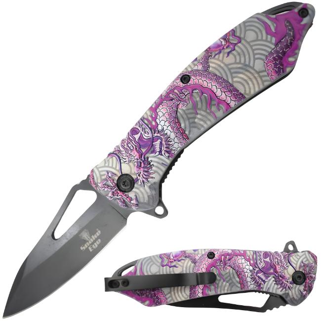 SNAKE Eye Tactical Dragon Printed Spring Assist Knife SE-276PP