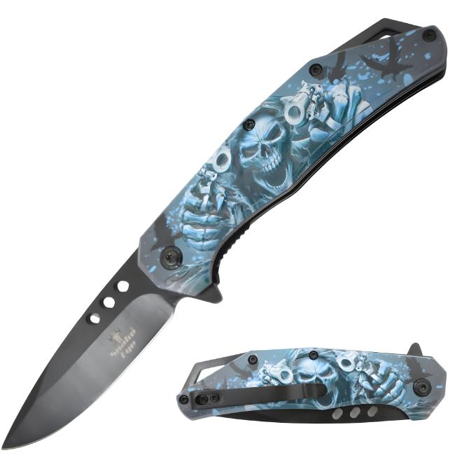 Snake Eye Tactical SKULL Design Spring Assist Knife SE-104BL