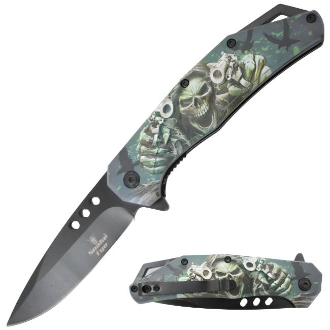 Snake Eye Tactical SKULL Design Spring Assist Knife SE-104GN