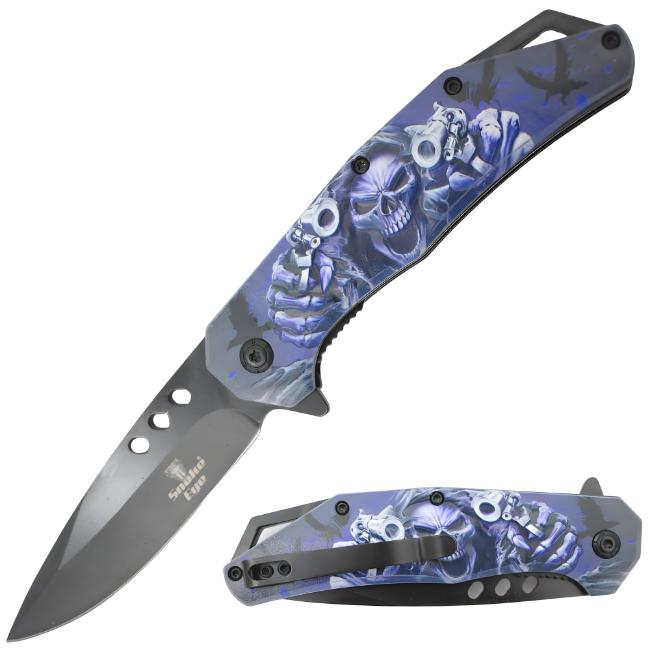 SNAKE Eye Tactical Skull Design Spring Assist Knife SE-104PP