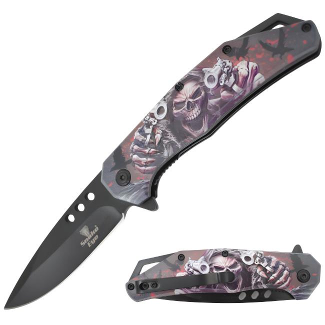 Snake Eye Tactical SKULL Design Spring Assist Knife SE-104RD