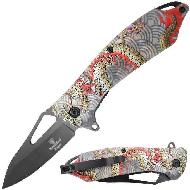 Snake Eye Tactical DRAGON Printed Spring Assist Knife SE-276RD