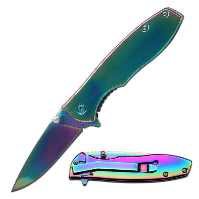 All Aluminum MIRROR Polish Ti Coated Spring Assist Knife SE-933RB