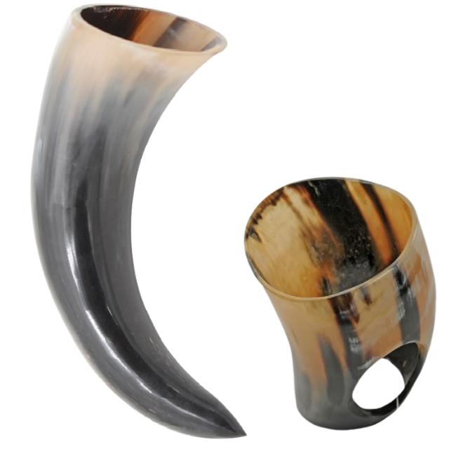 Medieval Warrior Viking Drinking Real Horn With Stand