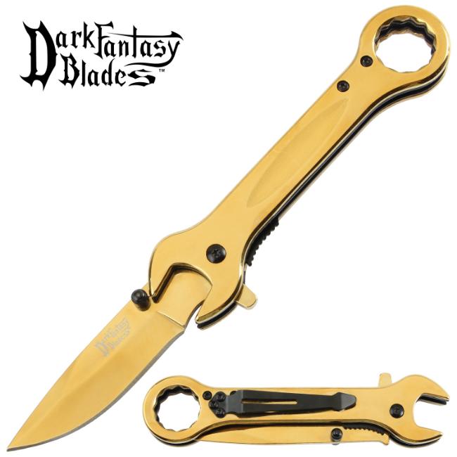 Dark Fantasy Blades WRENCH Tactical Assist Pocket Knife DF-1103GD