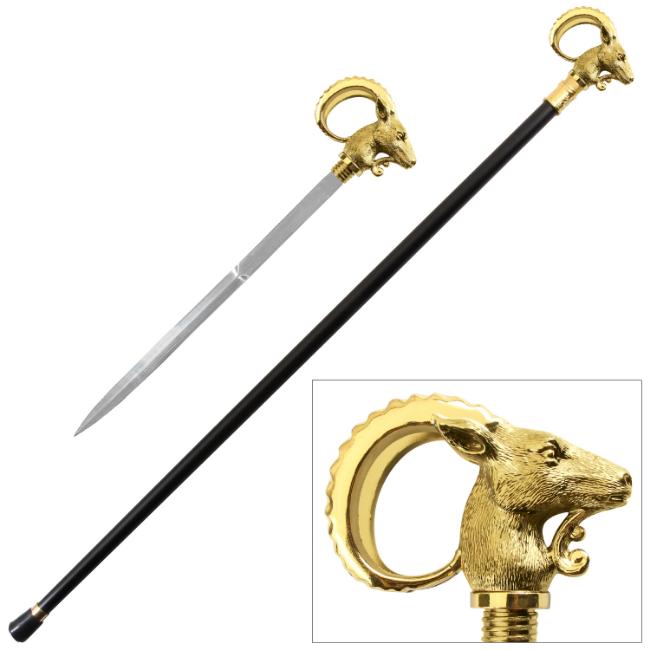 37'' Ram Shape Walking cane with Hidden SWORD