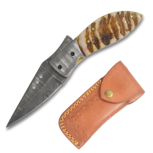 Wild Turkey Handmade Damascus Folding KNIFE DM-OR-539