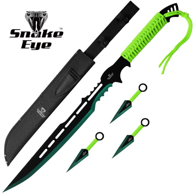 Snake Eye Tactical NINJA SWORD With Throwing Knife Set HK-113GN