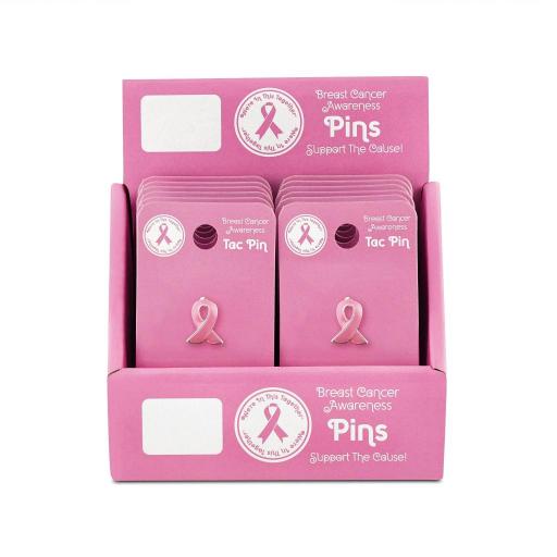 BREAST CANCER Awareness Pink Ribbon Lapel Pin Display (12 Cards)