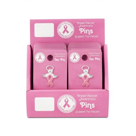 Breast Cancer Awareness ANGEL PINk Ribbon PIN Display (12 Cards)