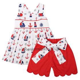 Sailboat hand smocked girl outfit