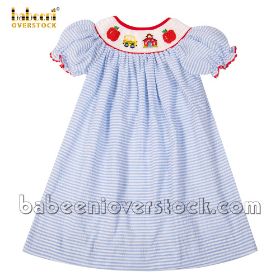 Crayons embroidery blue pique girl DRESS