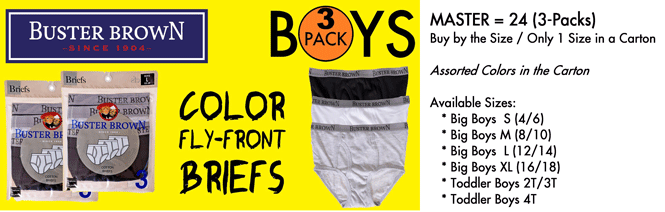 BUSTER-3FFC Buster Brown Boys 3PK Cotton Fly-Front BRIEFS (Color)