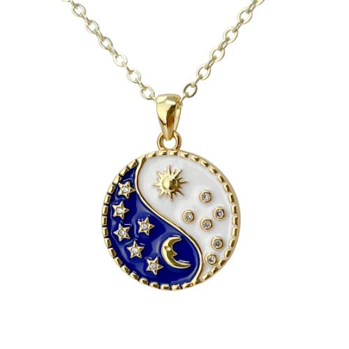 Ying yang coin necklace bestie jewelry celestial cubic zirconia