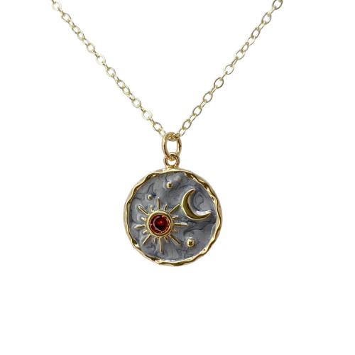 Sun and moon friendship coin celestial necklace cubic zirconia