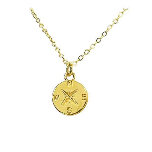 Dainty compass necklace Steampunk coin