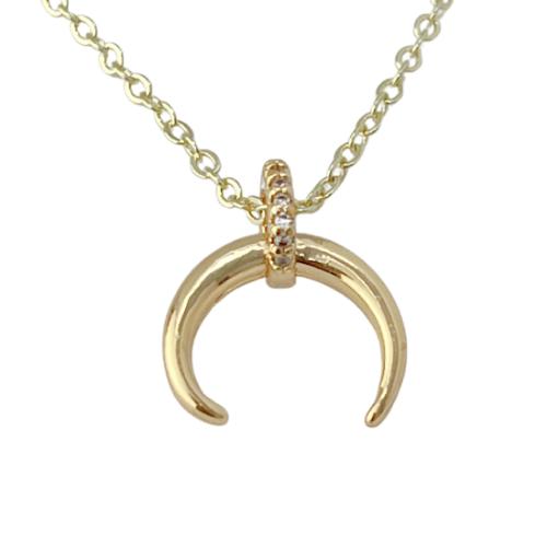 Double horn moon charm celestial necklace CUBIC ZIRCONIA