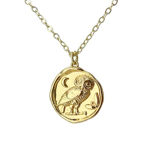 Owl wax seal coin necklace Greek goddess Athena