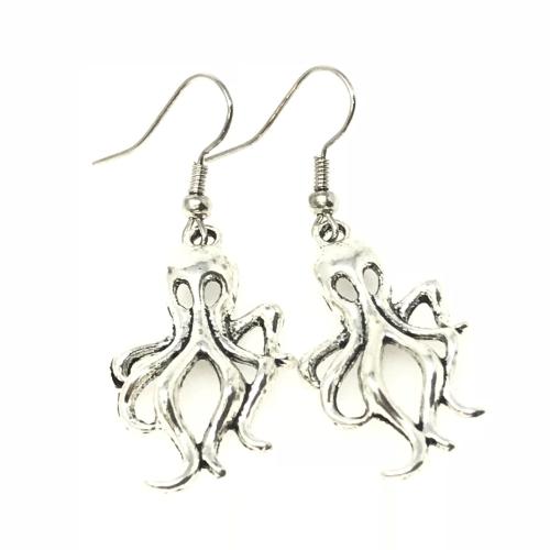 Silver kraken nautical earrings