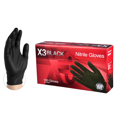 100 PIECE NITRILE GLOVES, MEDIUM, BLACK, 4 MIL FINGER, 3 MIL PALM