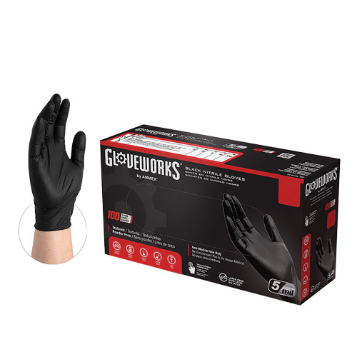 100 PIECE NITRILE GLOVES, MEDIUM, BLACK, 6 MIL FINGER, 5 MIL PALM