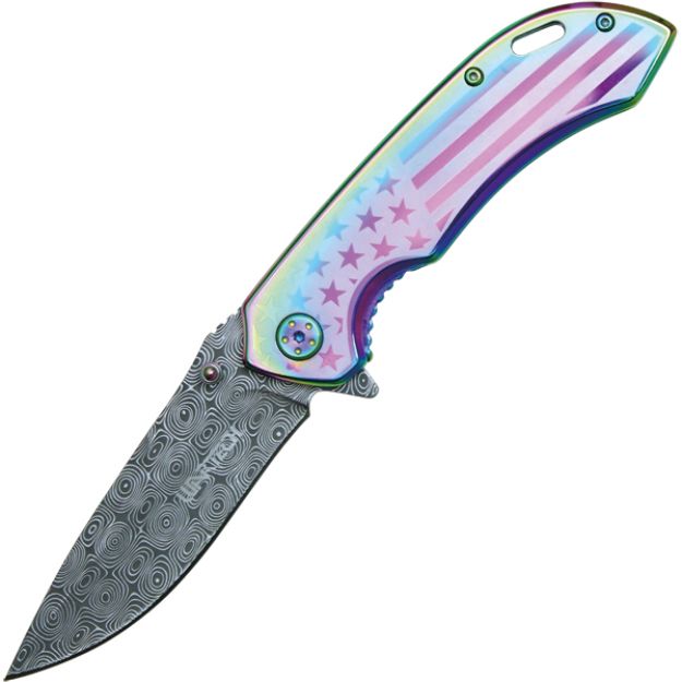 Assisted Open Folding Pocket Knife with Rainbow handle with Ameri