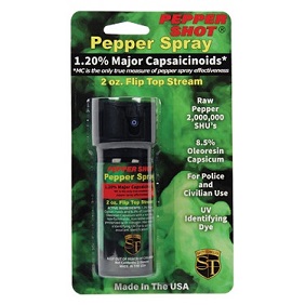 Pepper Shot 1.2% MC 2 oz pepper spray stream flip TOP