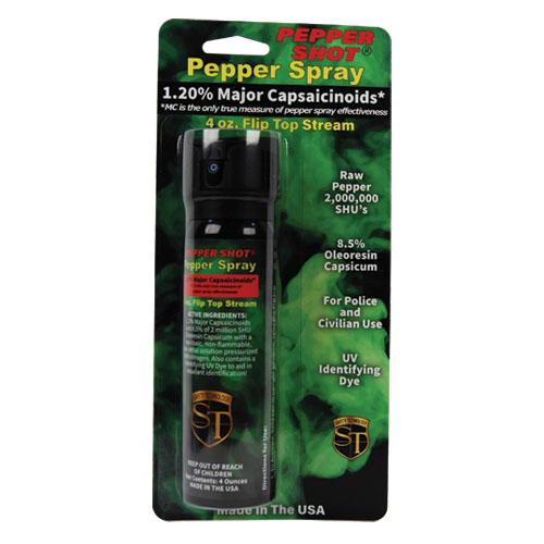 Pepper Shot 1.2% MC 4 oz pepper spray stream flip TOP