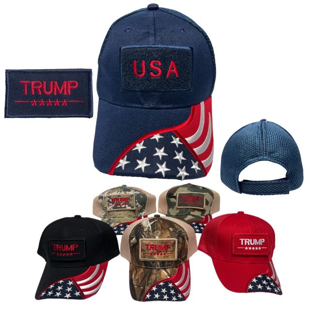 #Trump 2024 Hat with Detachable Patch USA/Jersey Mesh [FLAG Bill]