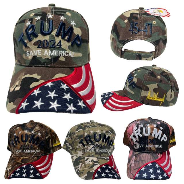 #Trump 2024 Hat-Embroidered FLAG SAVE AMERICA! [Camo Only] 45-47
