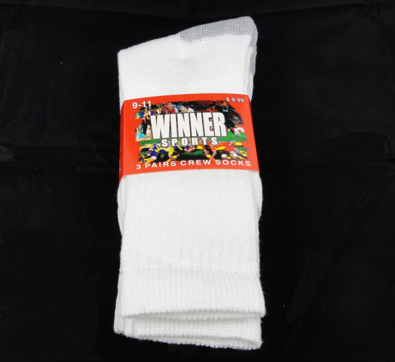 3pr White Crew Socks 9-11 [WINNER] Gray Heel & Toe