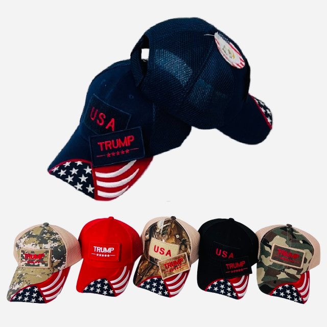 #Trump Hat with Detachable Patch USA/JERSEY Mesh [Flag Bill]