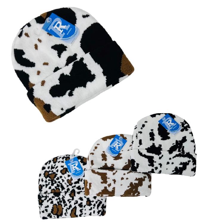 Cow-Print Knitted Cuffed HAT [Child Size]