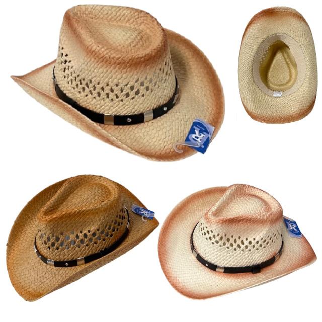 Paper STRAW Cowboy HAT [HATband with Medallion] Open Weave