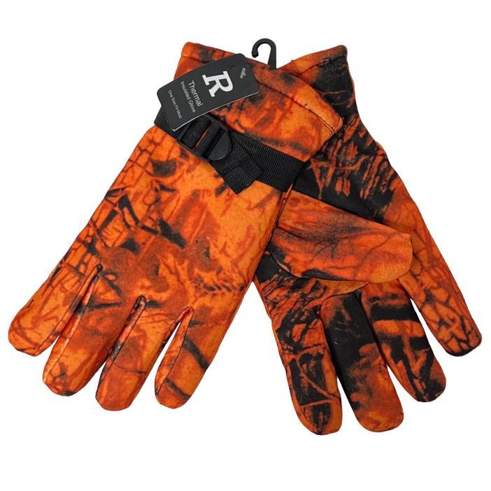 Men's Plush-Lined Orange Camo Fleece GLOVES