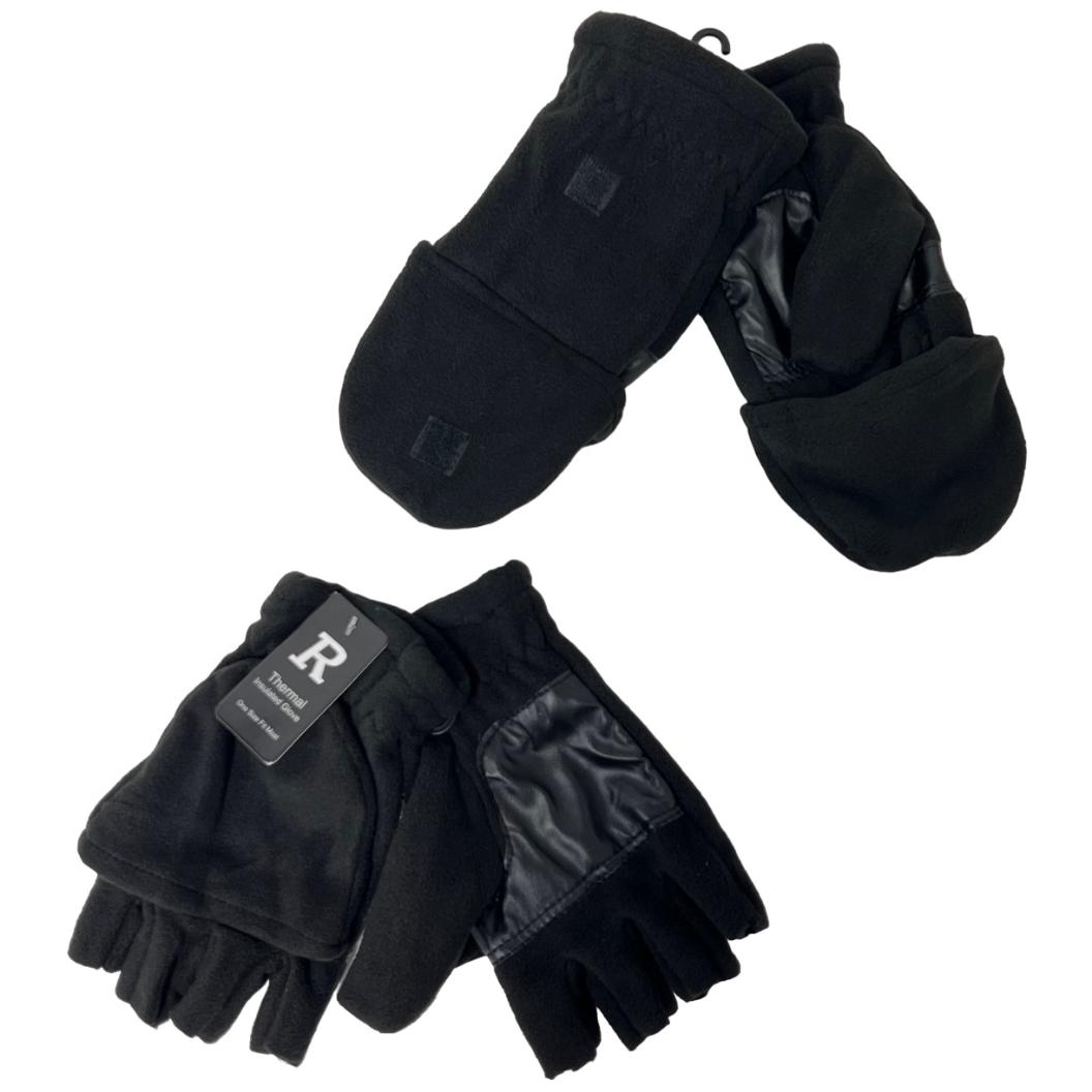 Men's Fleece Half Fingerless GLOVES with Flip Mitt [Black Only]