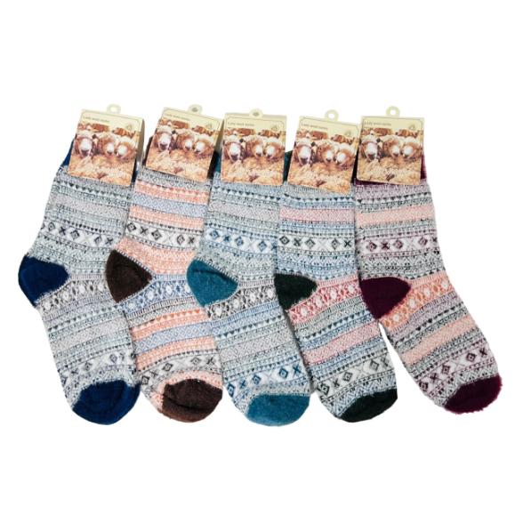 1pr LADIES Lamb's Wool Socks [Retro Tribal Design] 9-11