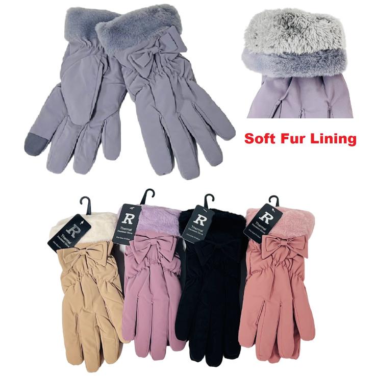 Ladies Plush-Lined Touch Screen Fashion GLOVES [Bow Accent]