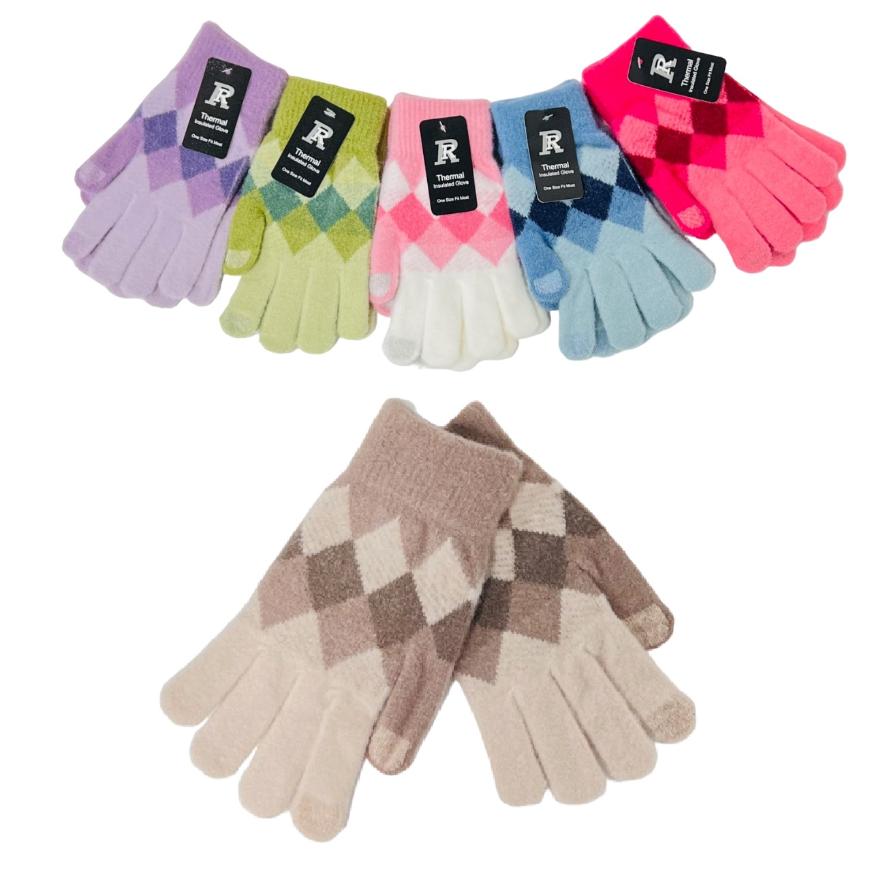 Ladies Brushed Faux Cashmere Touchscreen GLOVES [Argyle]