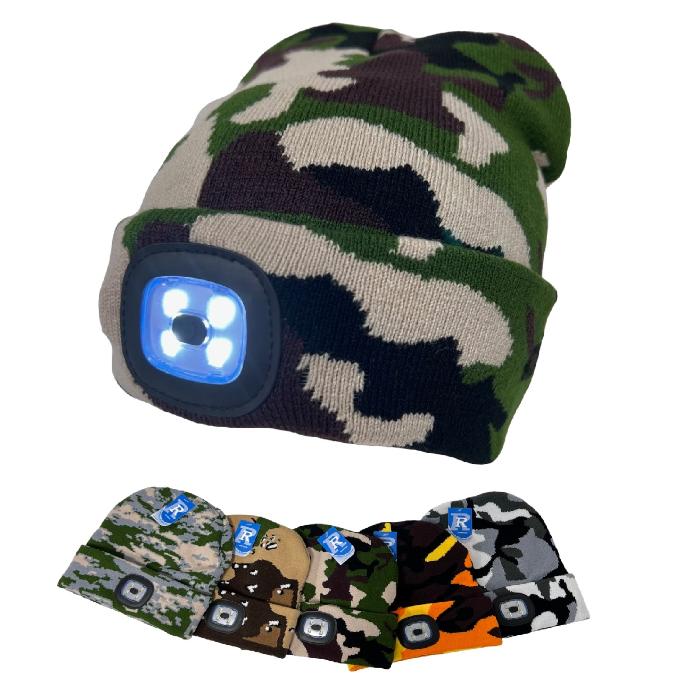 .Light-Up USB Knitted Cuffed HAT [Camo]