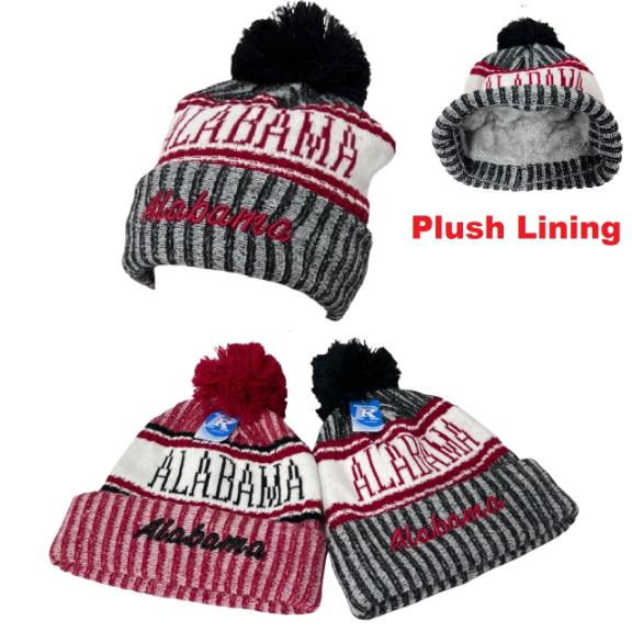 Plush-Lined Knit HAT with PomPom [Script ALABAMA]