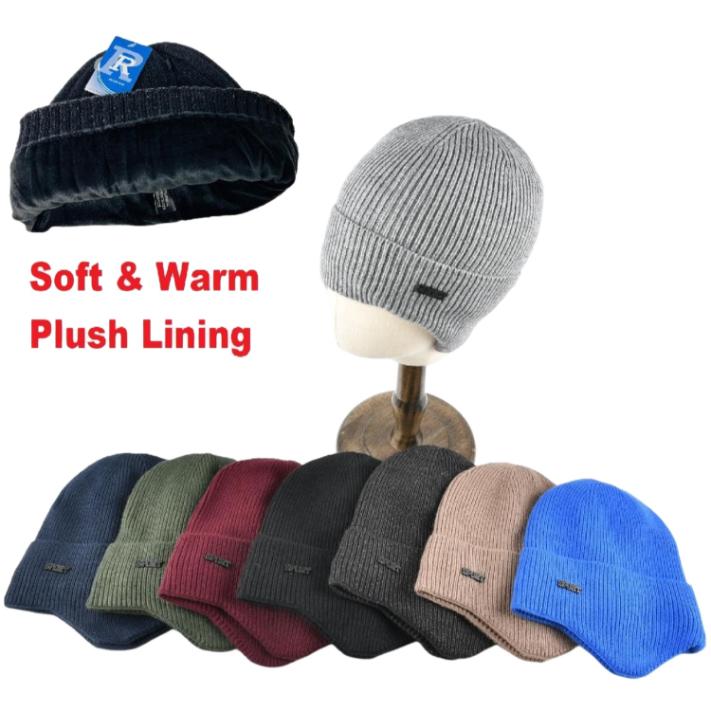 Knitted Super Soft Plush-Lined Cuffed Hat w Ear COVER [Solid]