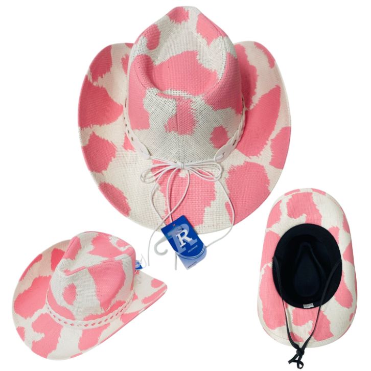 Painted COWBOY HAT [Cow Print with Braided Band] Pink Only