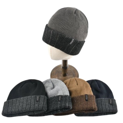 Plush-Lined Knit Toboggan [Solid TOP/Variegated Fold]