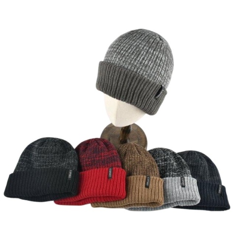 Plush-Lined Knit Toboggan [Variegated TOP/Solid Fold]